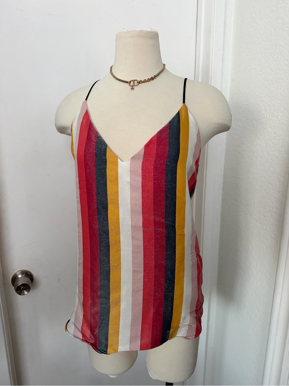 Express Multi-Color Vertical Stripe V-Neck Spaghetti Strap Cami